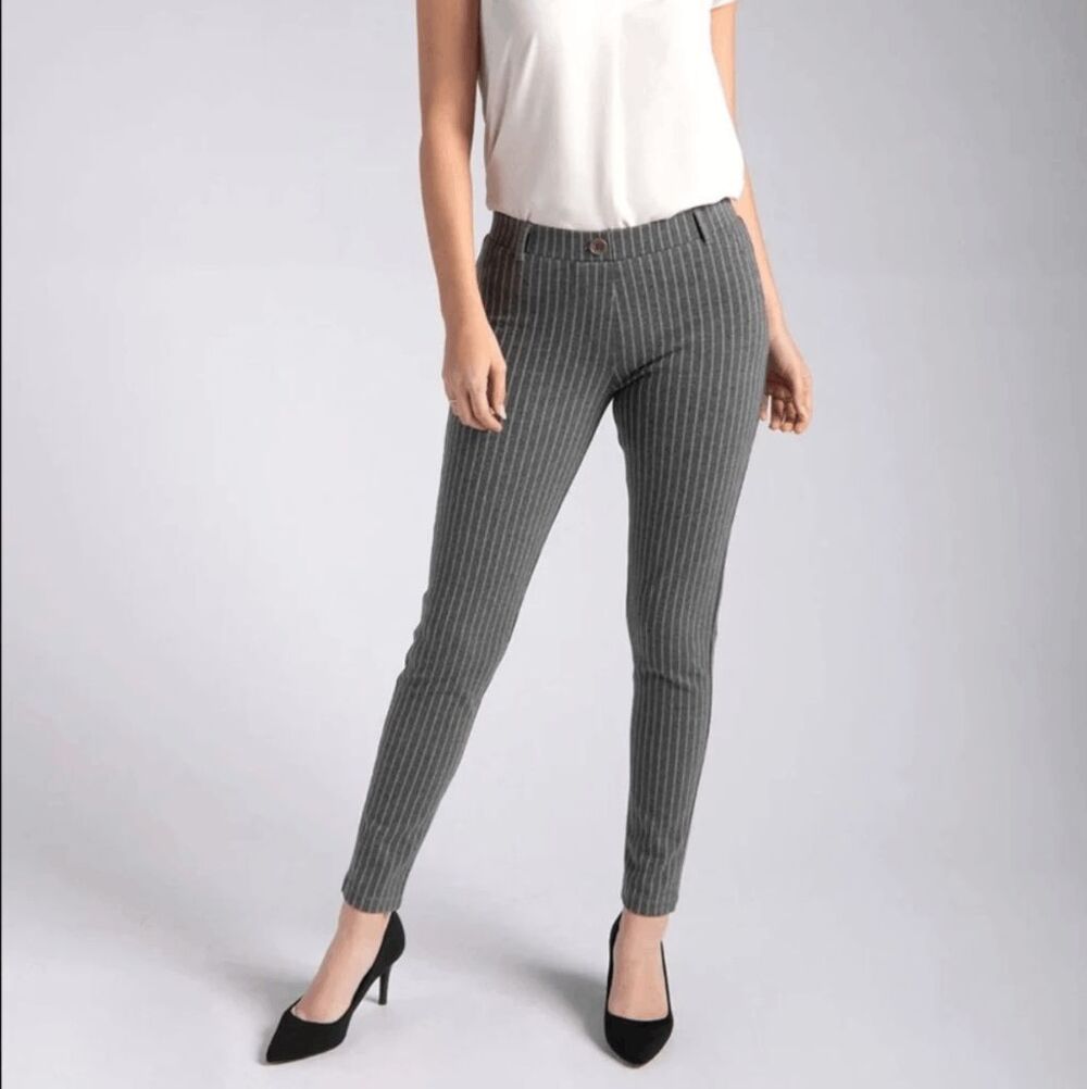 New Betabrand Gray Pinstripe Skinny Cigarette Dress Pant Yoga Pants XXLarge